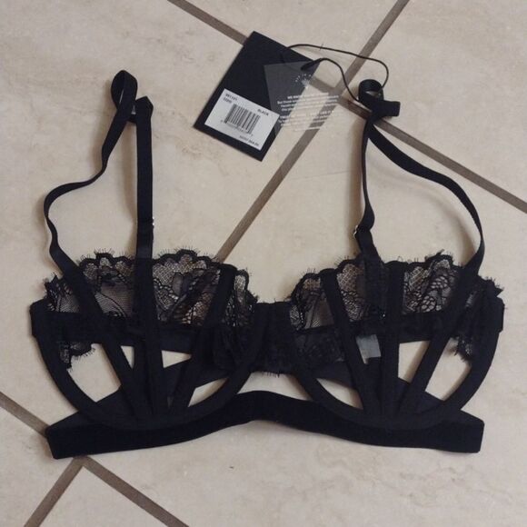 NWT Thistle and Spire Sidney Open Cup Bra Black 32DD - Picture 2 of 14